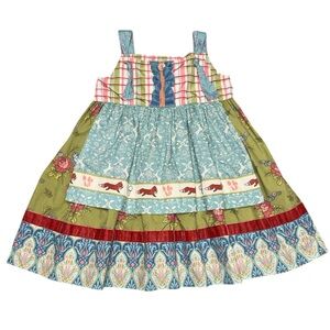 MATILDA JANE Secret Fields Good Cheer Knot Dress Floral Plaid Deer Fox Girls 6